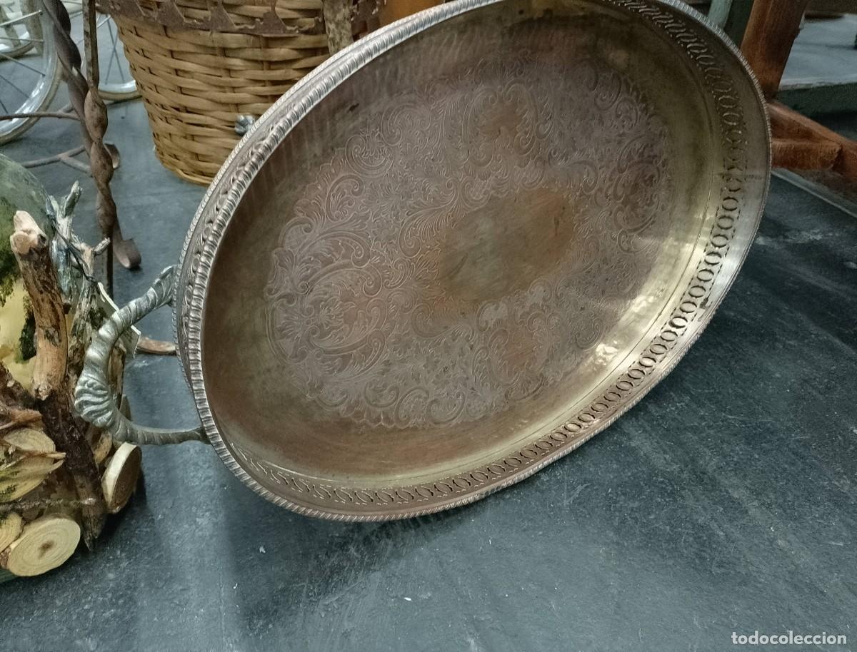 Antig&uuml;edades: Bandeja cobre plateado calada y grabada - Foto 1