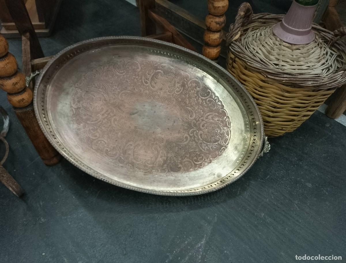Antig&uuml;edades: Bandeja cobre plateado calada y grabada - Foto 3