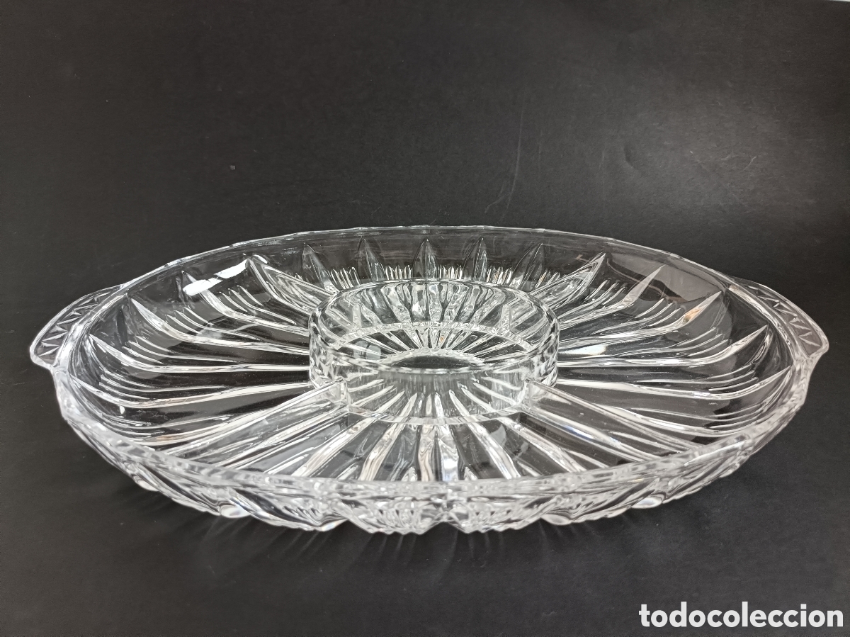 Antig&uuml;edades: Bandeja entremesera vintage de cristal tallado