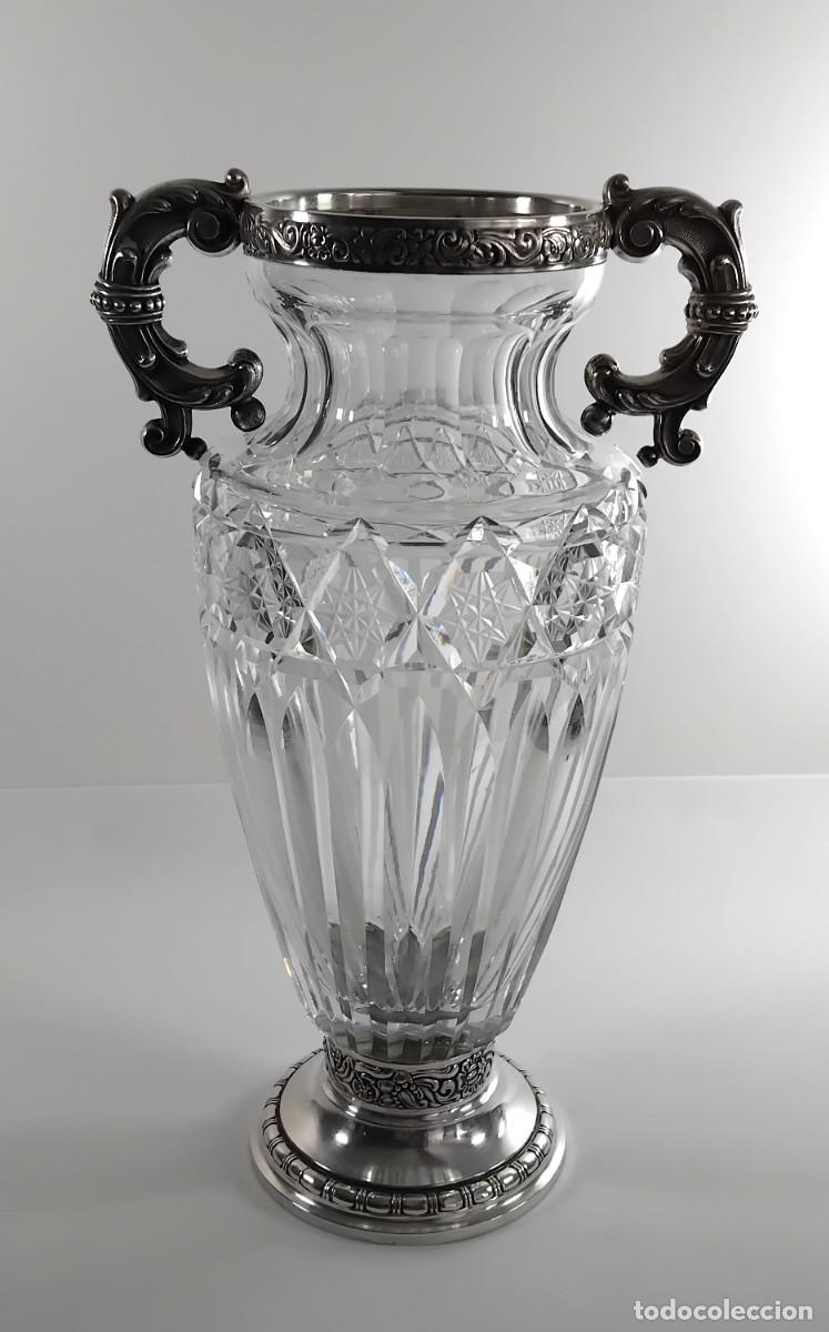 Antig&uuml;edades: 916/1000 Plata. Florero en plata y cristal de Val Saint Lambert