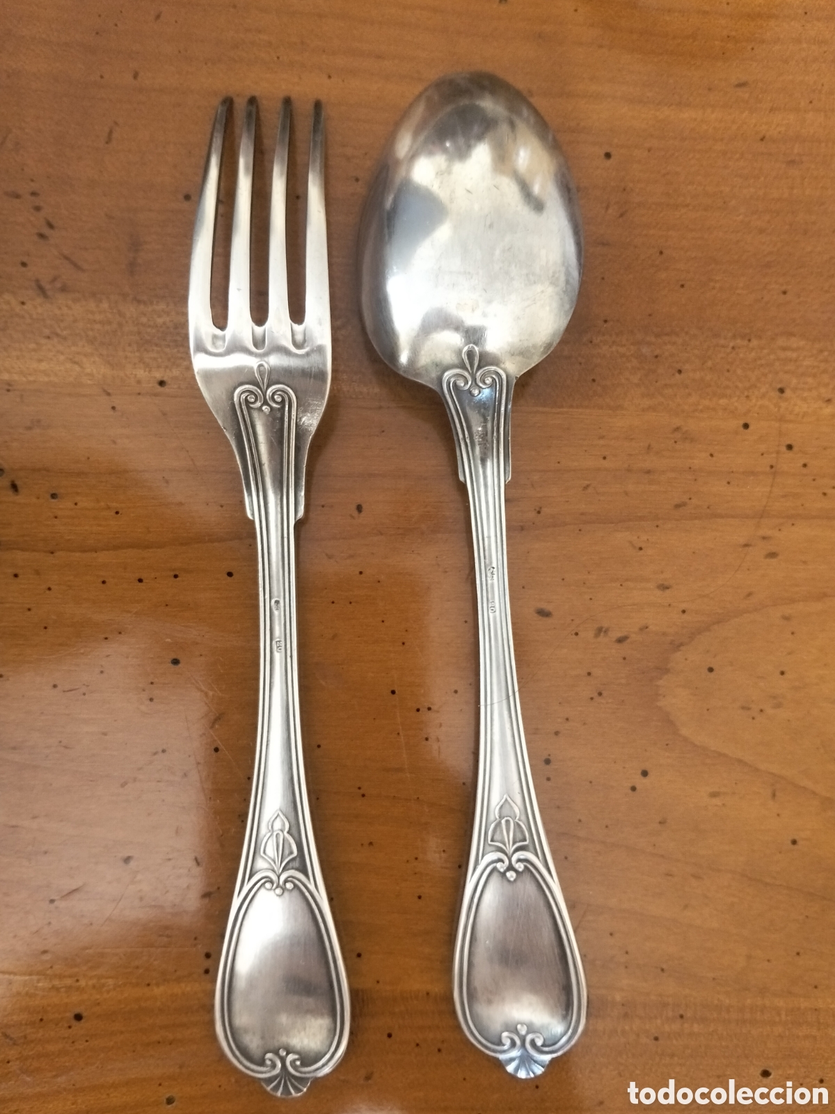 Antig&uuml;edades: Pareja Cubiertos Antiguos Wiskemann B&eacute;lgica - Metal Plateado Sello 60 Estilo Luis XV