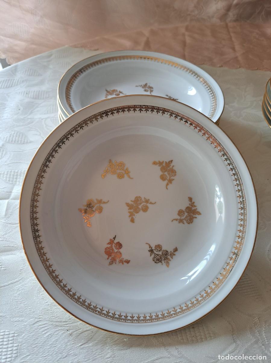 Antig&uuml;edades: Lote de 6 platos hondos de Porcelana de Chartres/S/Cher - Limoges, decorada con oro