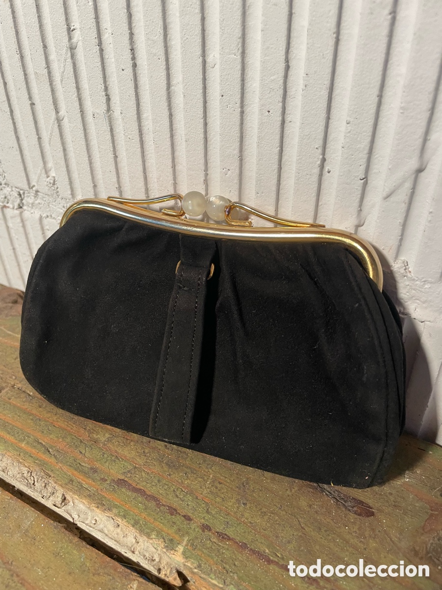 Antig&uuml;edades: MONEDERO ART DEC&Oacute; NEGRO CON DETALLE EN DORADO Y ESFERAS PERLADAS. ORIGINAL