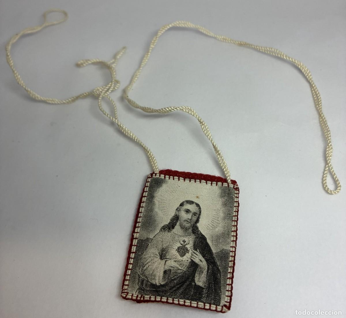 Antig&uuml;edades: ESCAPULARIO DE TELA SAGRADO CORAZ&Oacute;N - Foto 1