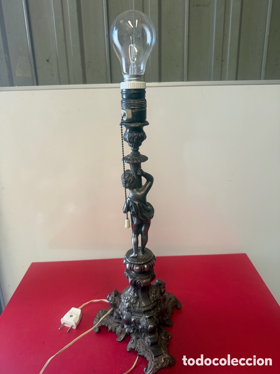 Antig&uuml;edades: L&aacute;mpara de mesa antigua querub&iacute;n Calami - Foto 3