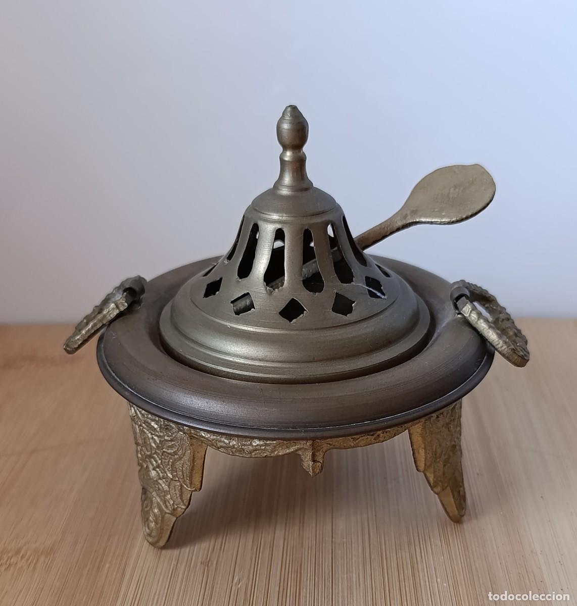 Antig&uuml;edades: Incensario de Mesa con Cucharilla - Quemador de Bronce