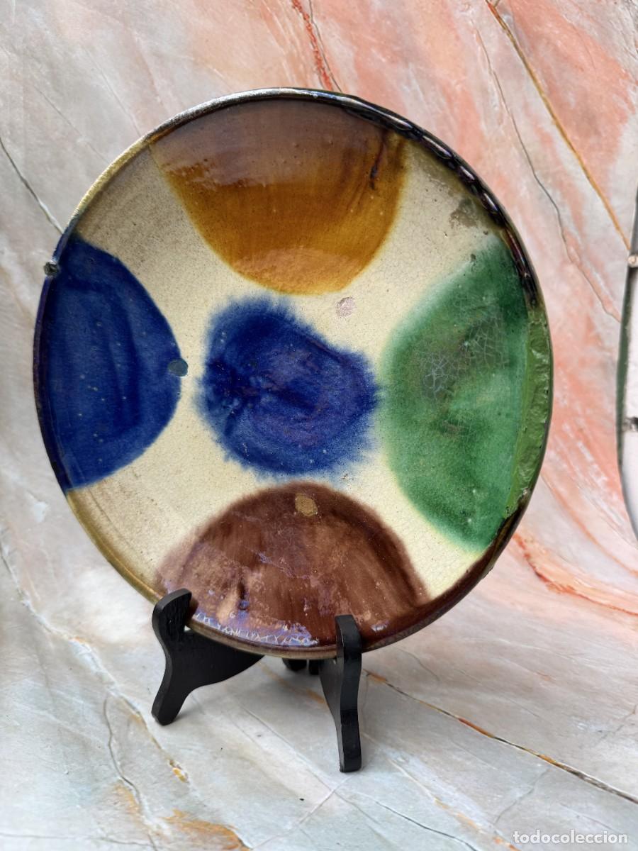 Antig&uuml;edades: Plato decorativo de cer&aacute;mica art&iacute;stica vintage Studio Pottery estilo Raku, N&iacute;jar (Almer&iacute;a)a&ntilde;os 60&ndash;80
