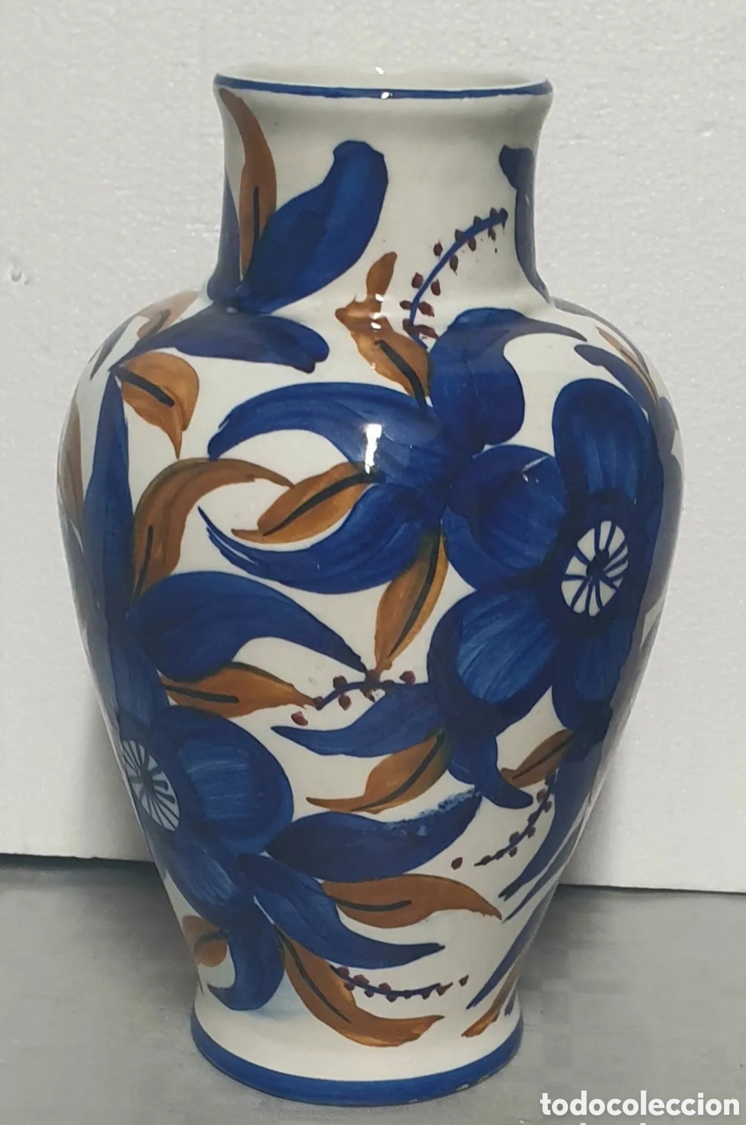 Antiques: Jarr&oacute;n cer&aacute;mica popular vidriada motivos florales y interior blanco 26 cm