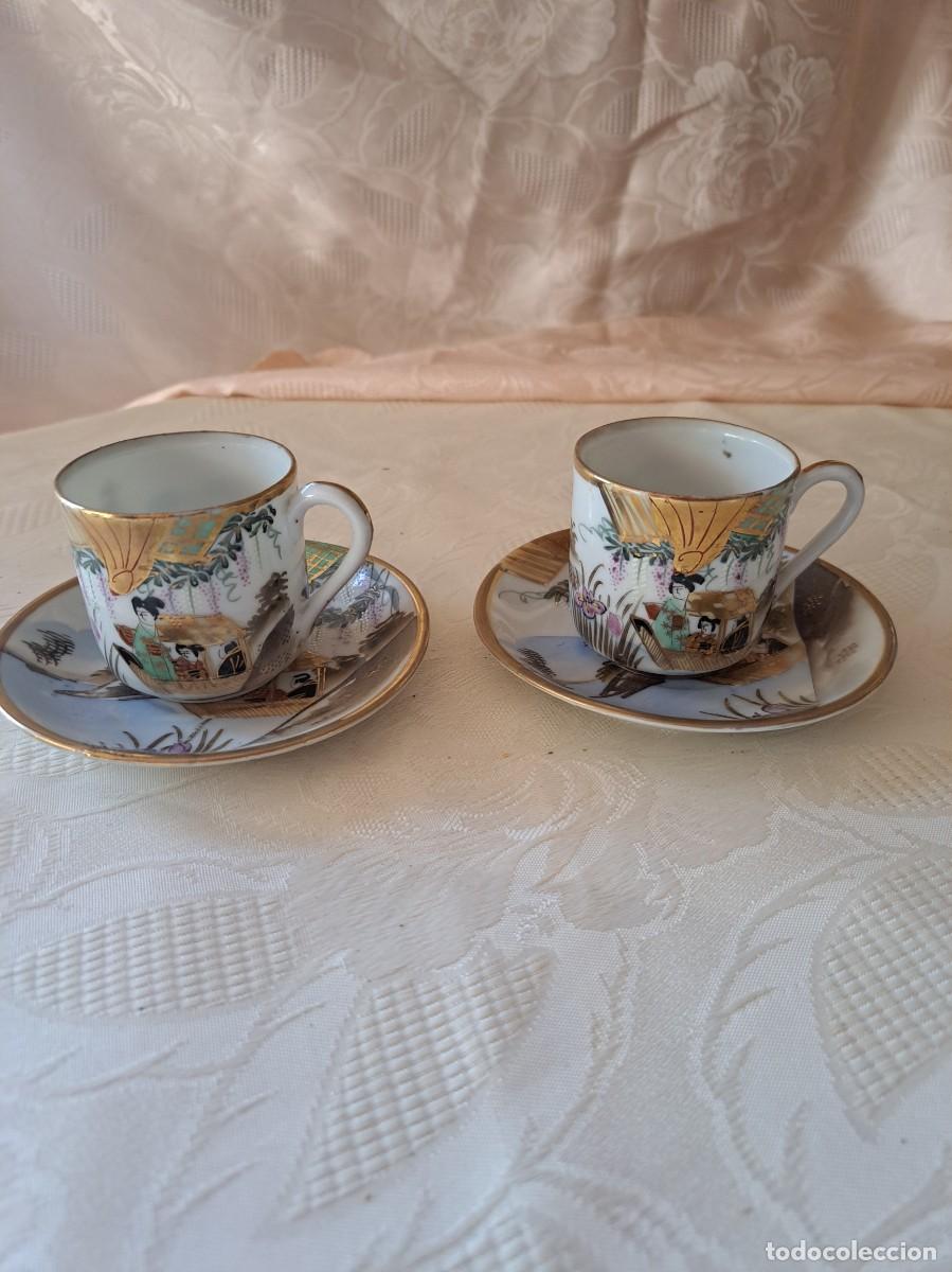 Antiquit&eacute;s: Tu y yo de caf&eacute; de porcelana japonesa, pintados a mano, geishas en el jard&iacute;n. sellados.