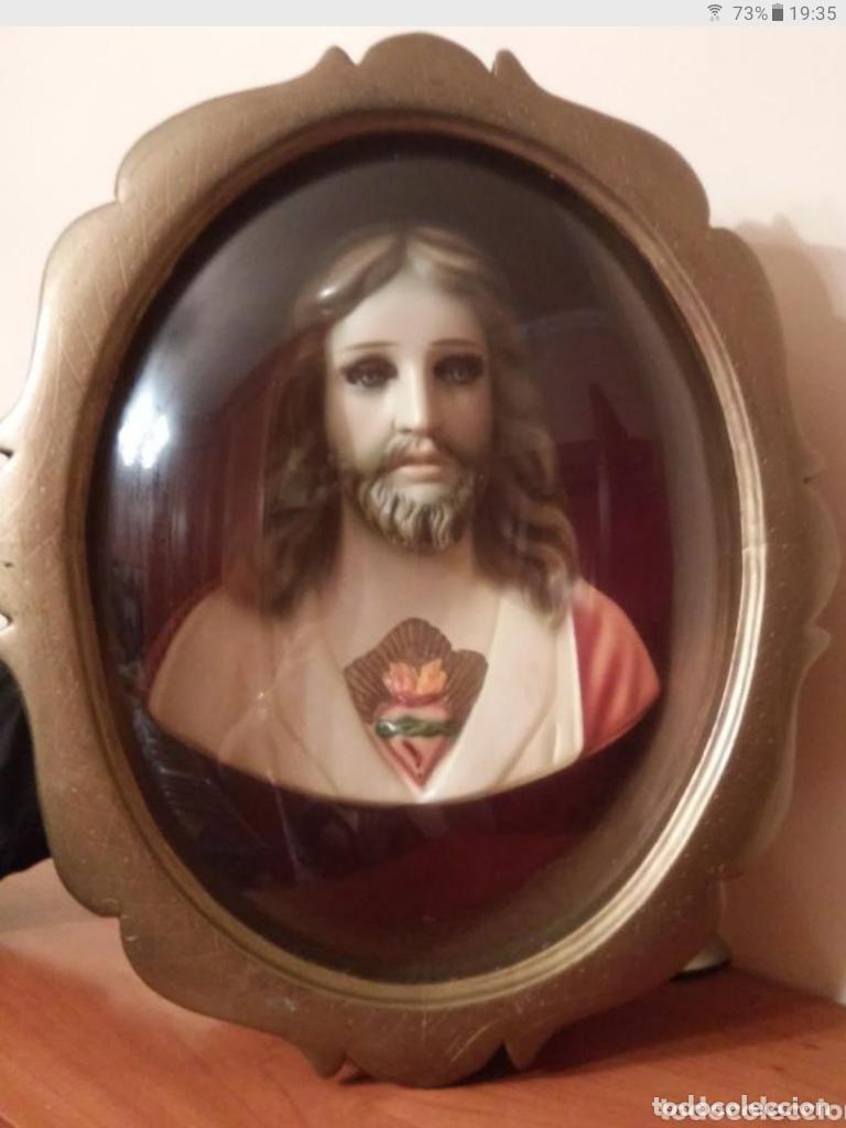 Antiguidades: UNICO EN INTERNET BUSTO ENMARCADO DEL SAGRADO CORAZ&Oacute;N MEXICO