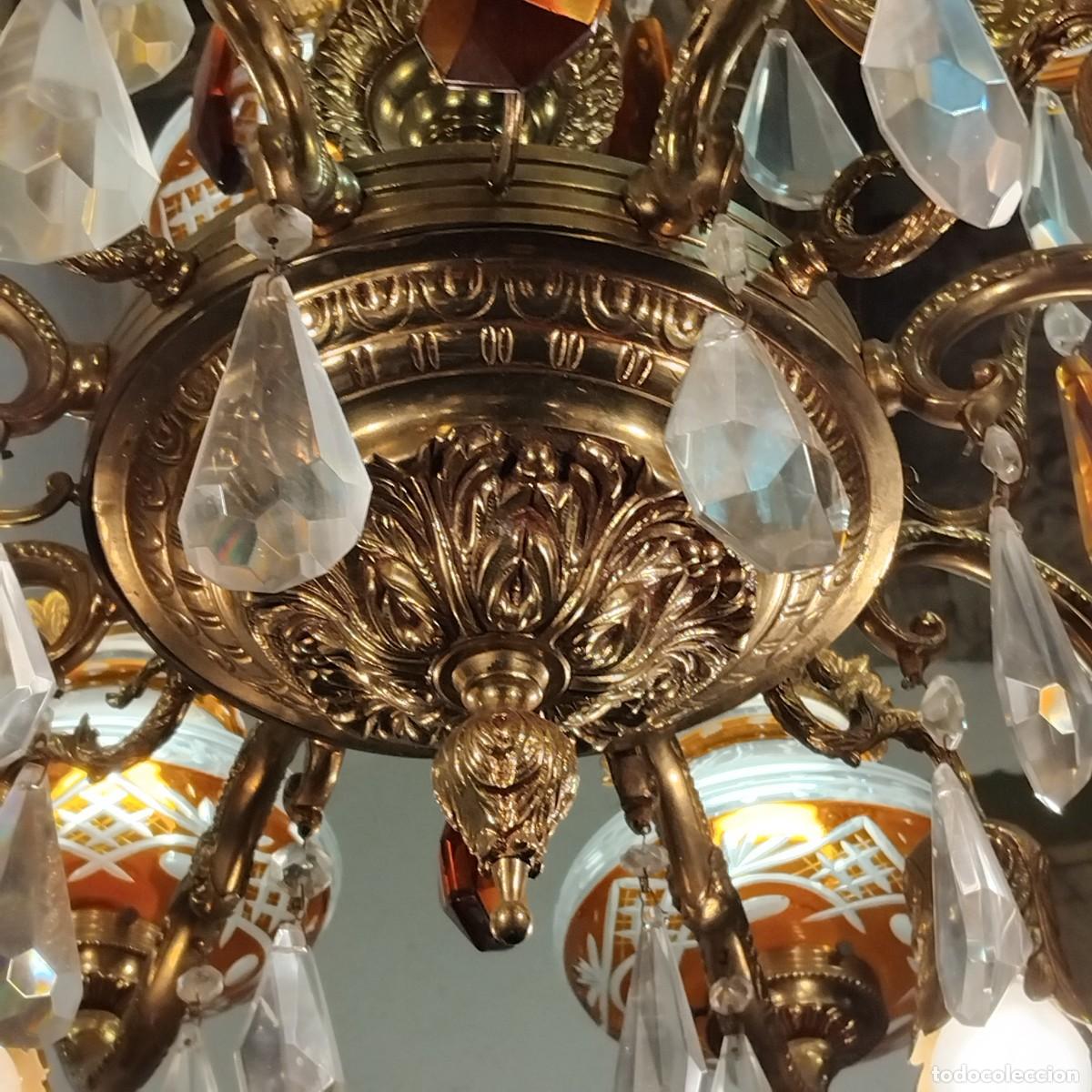 Antig&uuml;edades: L&aacute;mprara de bronce y cristal - Foto 2