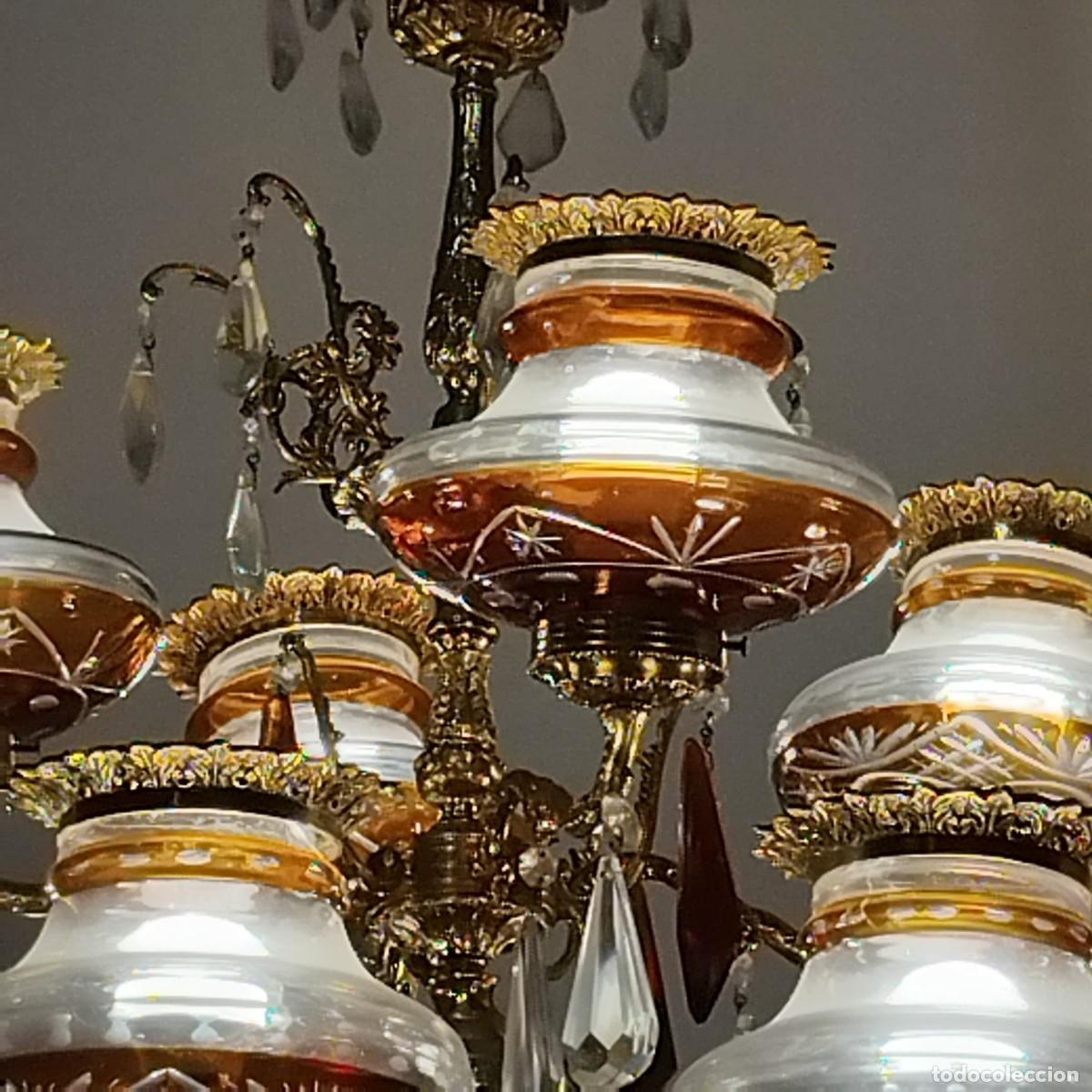 Antig&uuml;edades: L&aacute;mprara de bronce y cristal - Foto 4