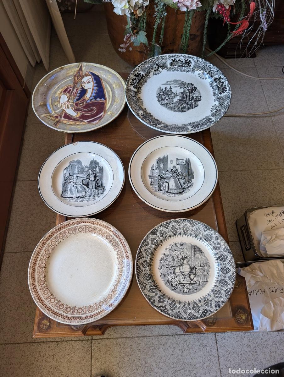 Antig&uuml;edades: Lote de 6 Platos Antiguos de Cer&aacute;mica y Loza &ndash; La Cartuja, Pickman, Gabriel y Porcelanas Sevilla