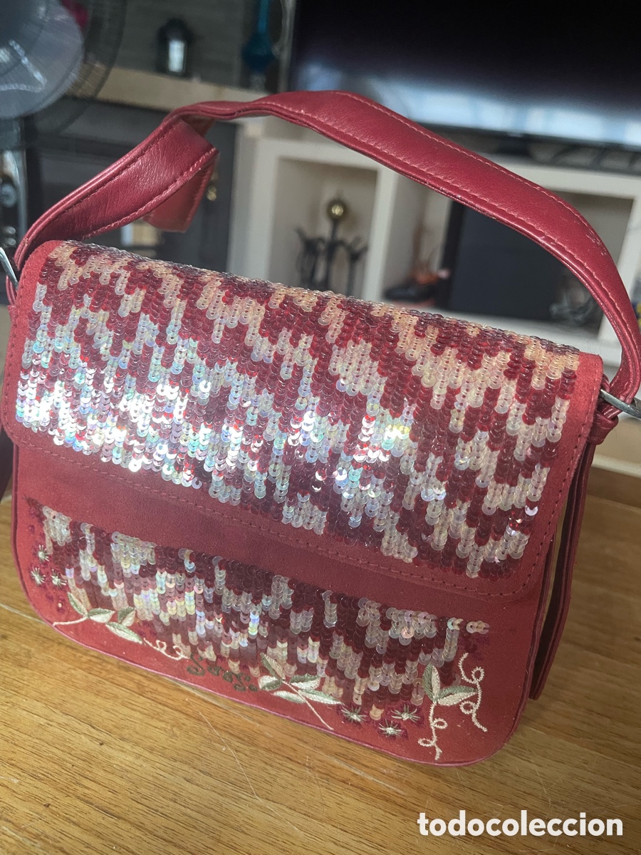 Antiquit&auml;ten: Bolso vintage lentejuelas bordado granate fiesta a&ntilde;os 90