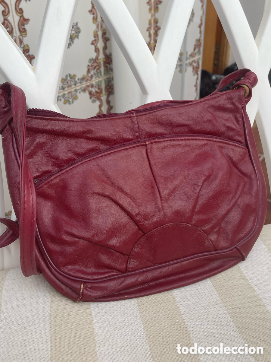 Antiguidades: Bolso bandolera granate vintage estilo retro 30 cm