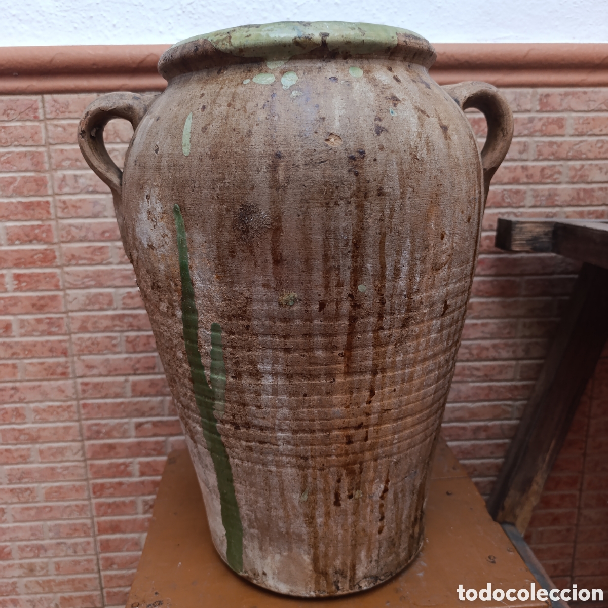 Antig&uuml;edades: Tinaja Valenciana antigua,vidriada interior verde oxido de cobre,40 cm alta