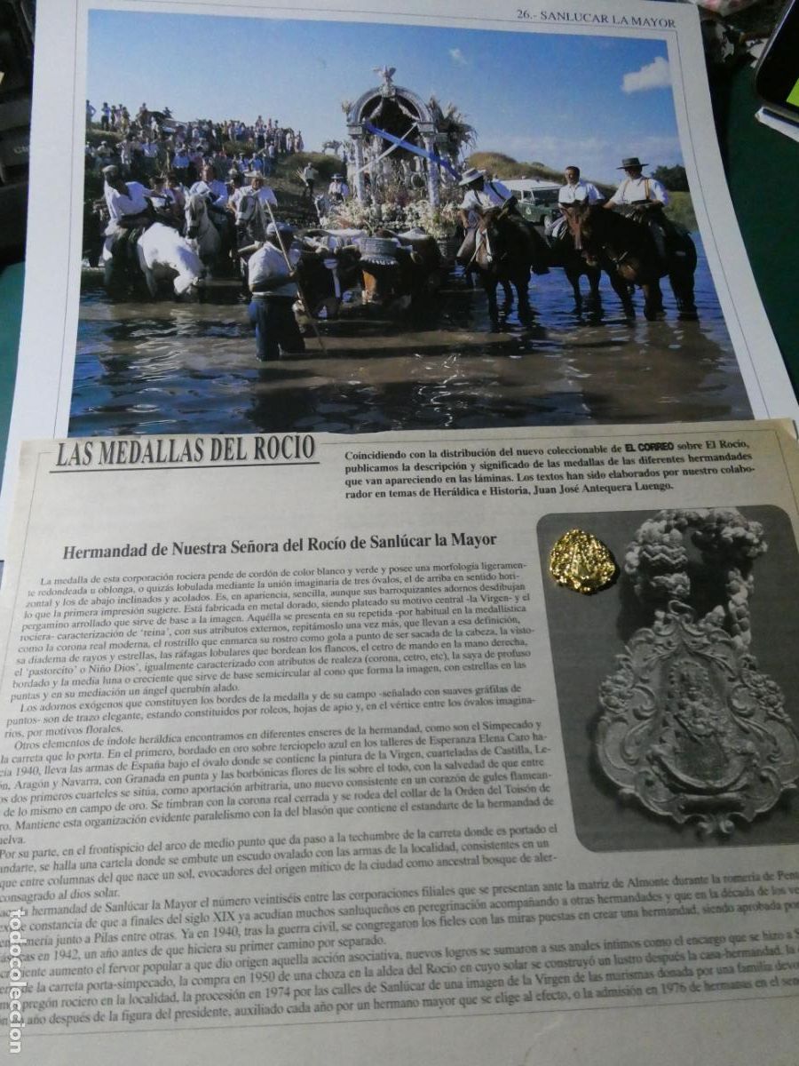 Antig&uuml;edades: INSIGNIA MEDALLITA ROCIERA + L&Aacute;MINA + HISTORIA MEDALLA. HERMANDAD VIRGEN SANL&Uacute;CAR LA MAYOR 26