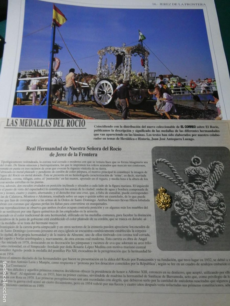 Antig&uuml;edades: INSIGNIA MEDALLITA ROCIERA + L&Aacute;MINA + HISTORIA MEDALLA. HERMANDAD VIRGEN JEREZ LA FRONTERA CADIZ 16
