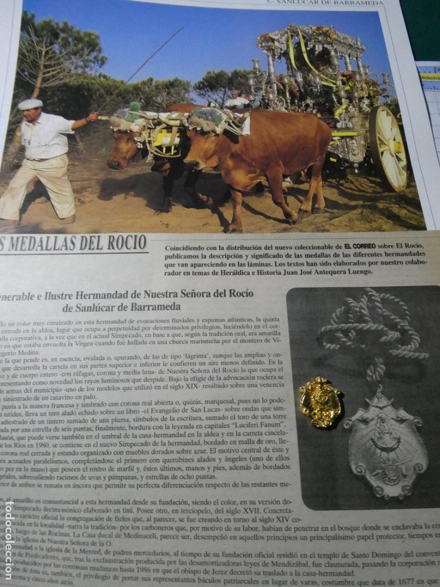 Antig&uuml;edades: INSIGNIA MEDALLITA ROCIERA + L&Aacute;MINA + HISTORIA MEDALLA. HERMANDAD VIRGEN SANL&Uacute;CAR DE BARRAMEDA 5