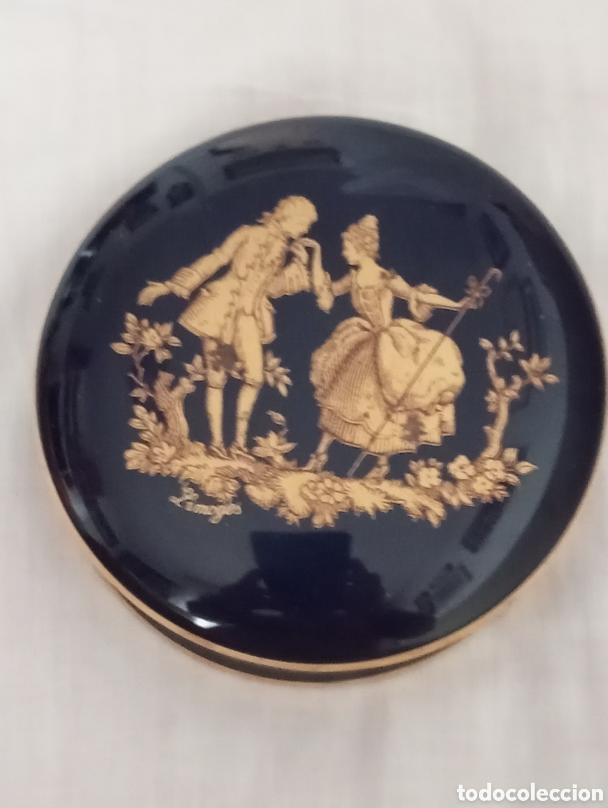 Antig&uuml;edades: Jovero vintage azul y oro Limoge ( France) 9 cms diametro