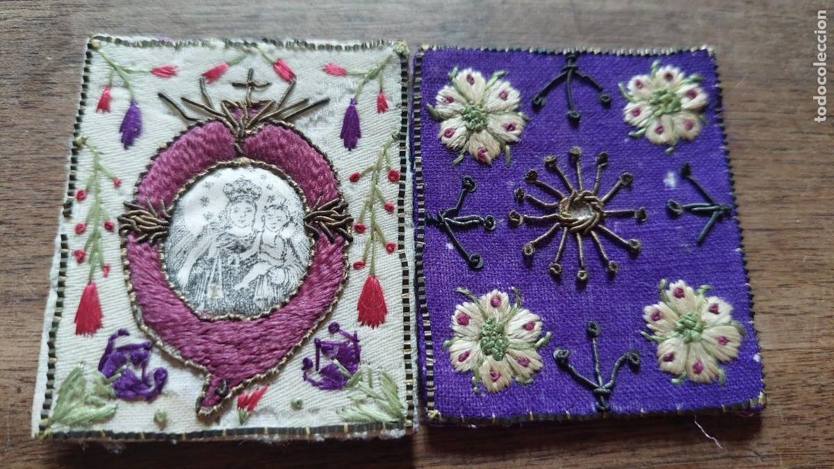 Antiques: Antiguo escapulario Nuestra Se&ntilde;ora del Rosario bordado