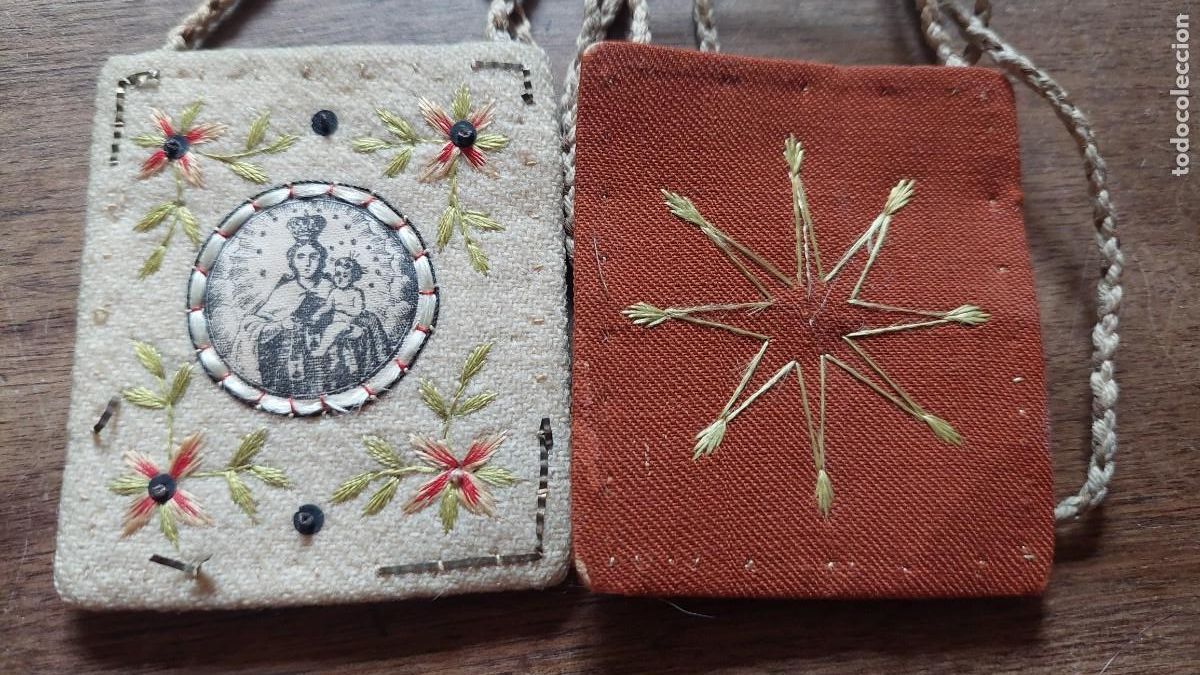 Oggetti Antichi: Antiguo escapulario Nuestra Se&ntilde;ora del Rosario bordado