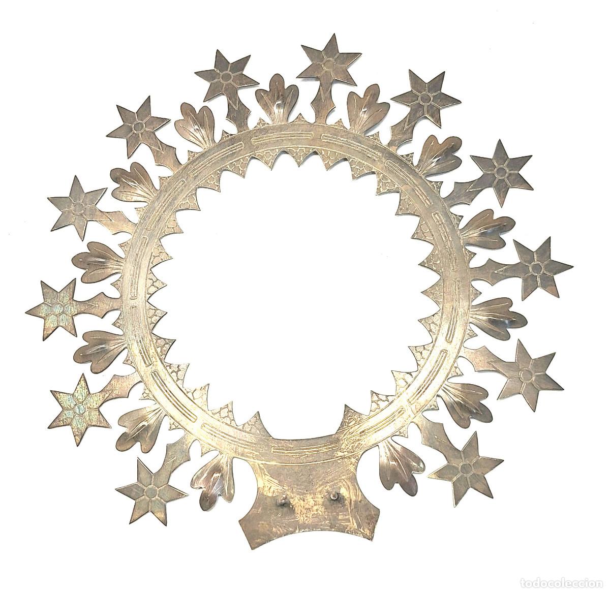 Oggetti Antichi: Corona Aureola 12 Estrellas Virgen Bronce Cinzelado. Med. 23,50 cm