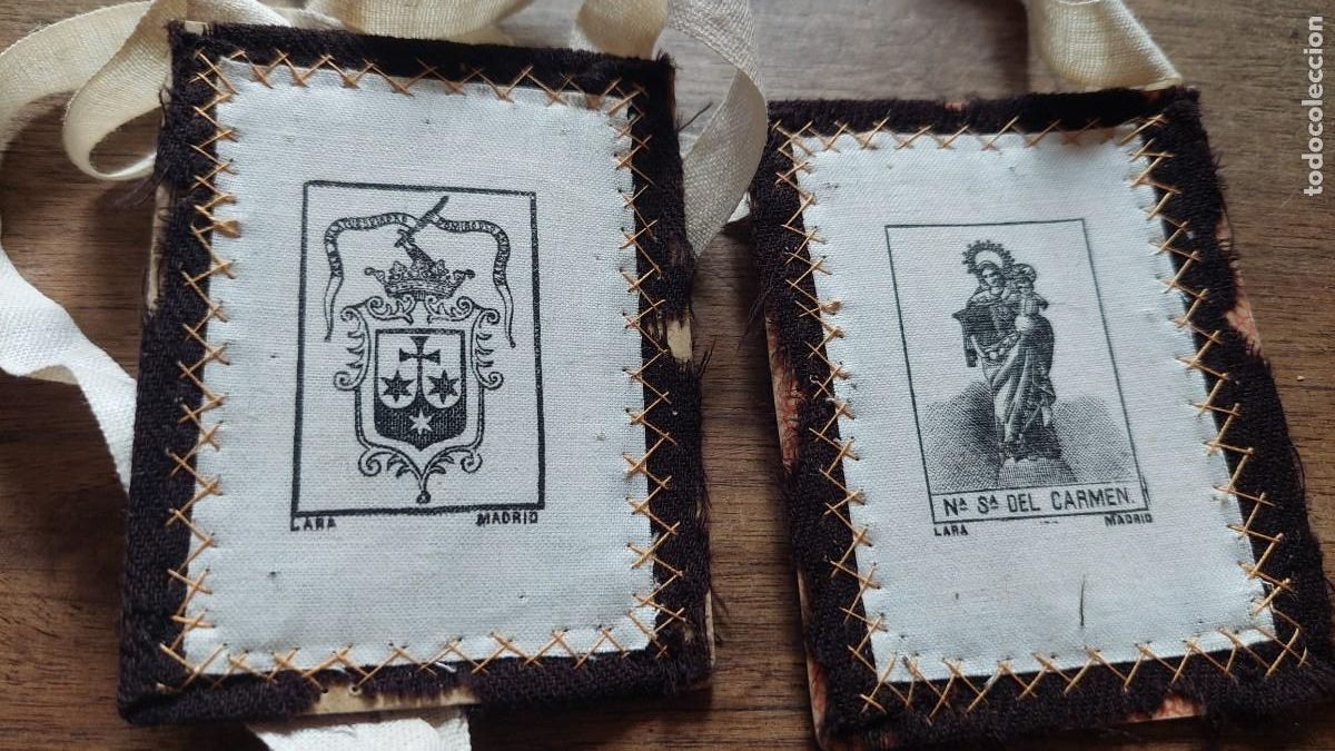 Antiguidades: Antiguo escapulario Nuestra Se&ntilde;ora del Carmen