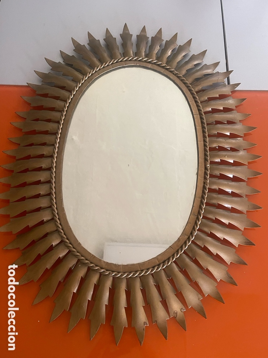 Oggetti Antichi: Espejo antiguo tipo sol dorado