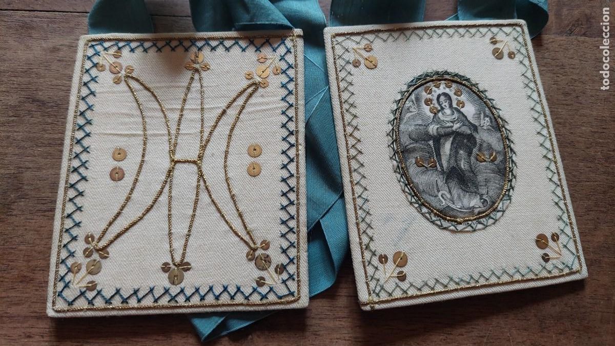 Antig&uuml;edades: Antiguo escapulario Inmaculada bordado - Foto 1