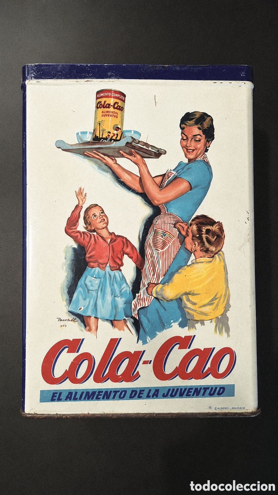 Antig&uuml;edades: Caja met&aacute;lica Cola-Cao az&uacute;car Nutrexpa vintage original sin tapa