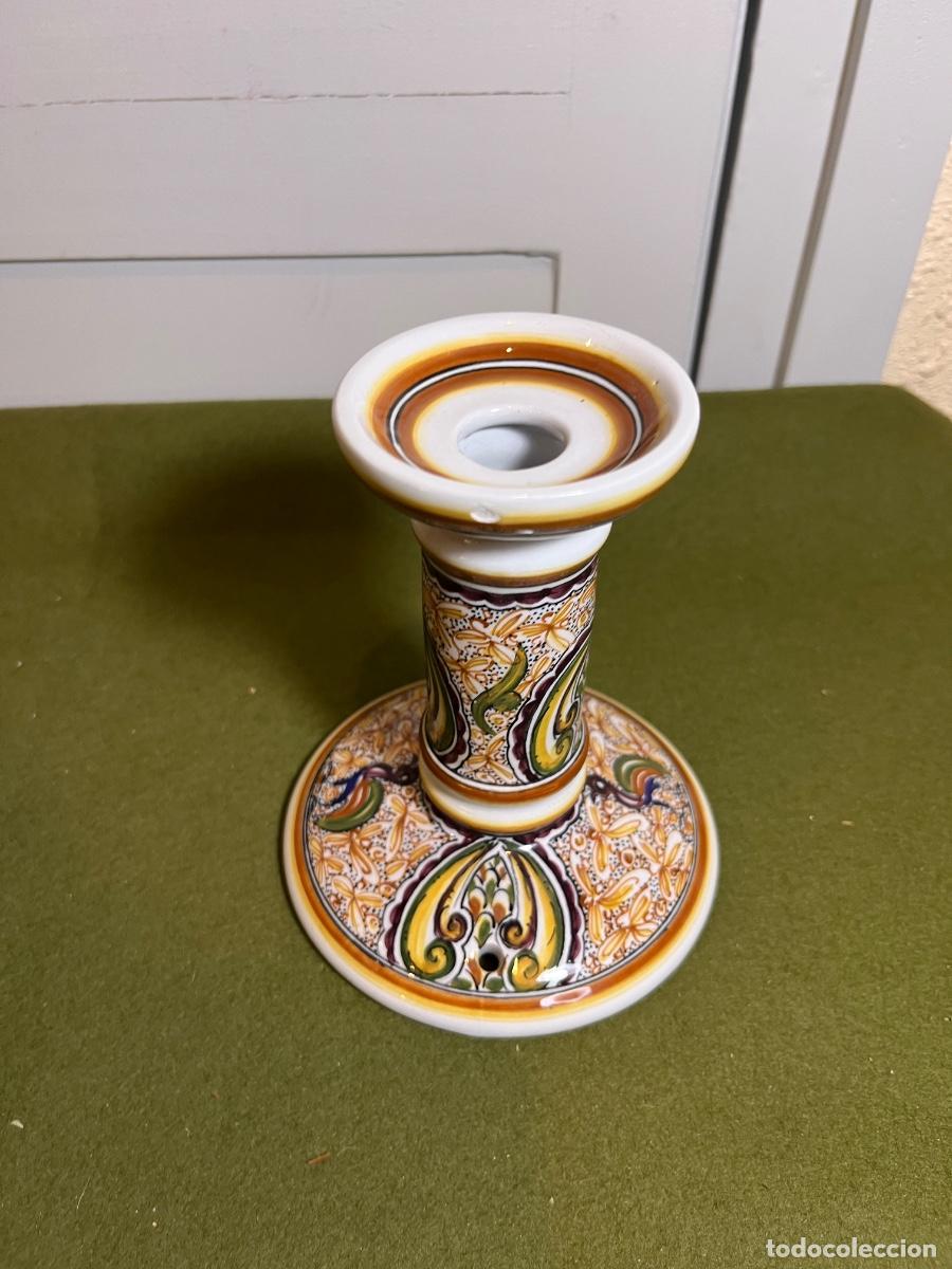 Antiquit&eacute;s: Candelero de cer&aacute;mica de Coimbra Portugal pintado a mano estilo renacentista 15 cm Bela