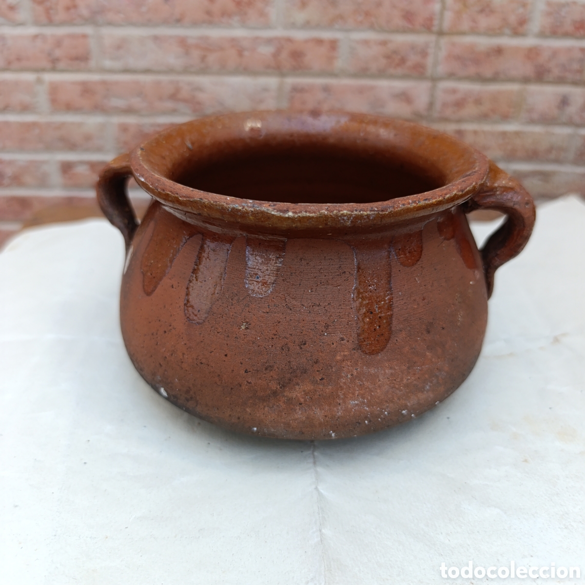 Antig&uuml;edades: Olla peque&ntilde;a barro Teruel, antigua,tradicional aragonesa,10 cm altura,12 di&aacute;metro