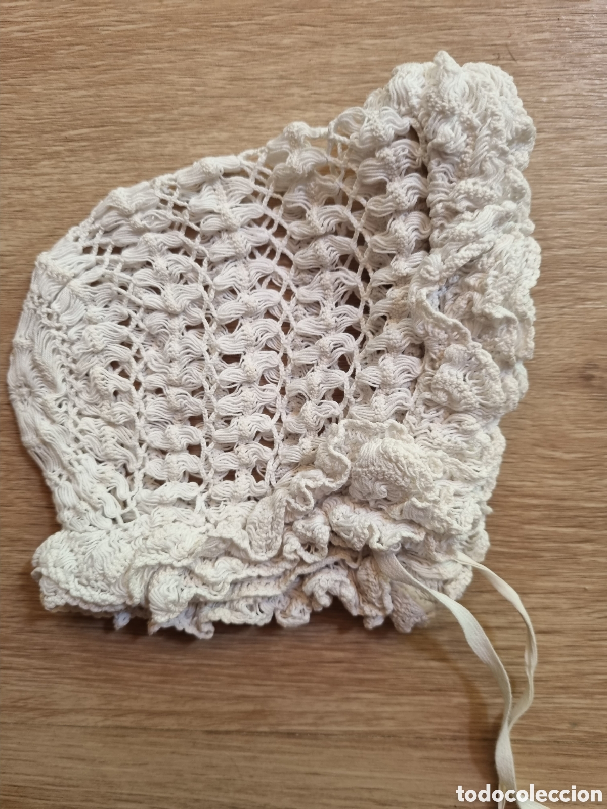 Antig&uuml;edades: Antiguo gorrito para beb&eacute;. Encaje hilo de algod&oacute;n blanco. Gorro de dormir. Precioso. Finales XIX.