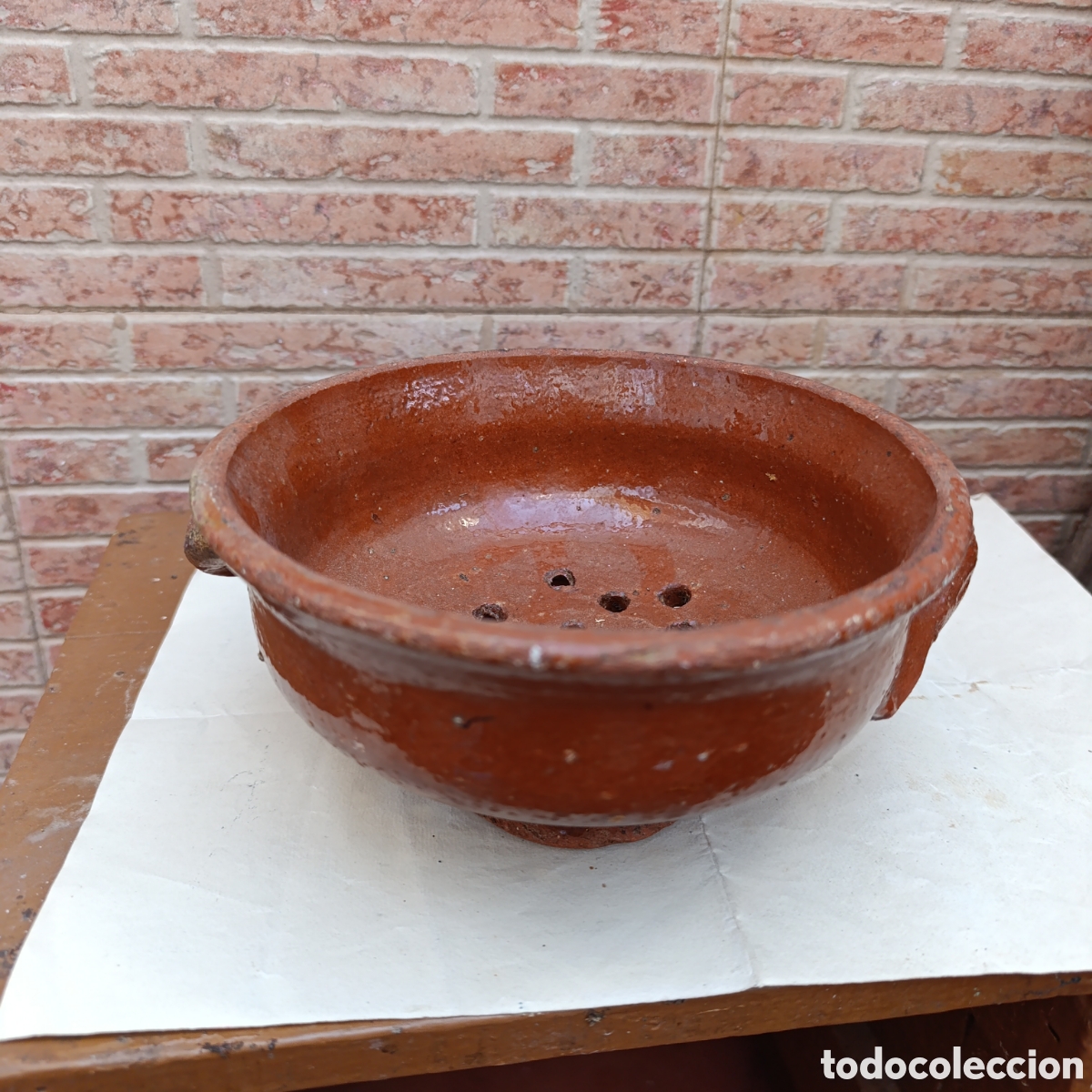 Antig&uuml;edades: Lebrillo colador antiguo Teruel,zona Matarra&ntilde;a,19 cm di&aacute;metro,10 altura