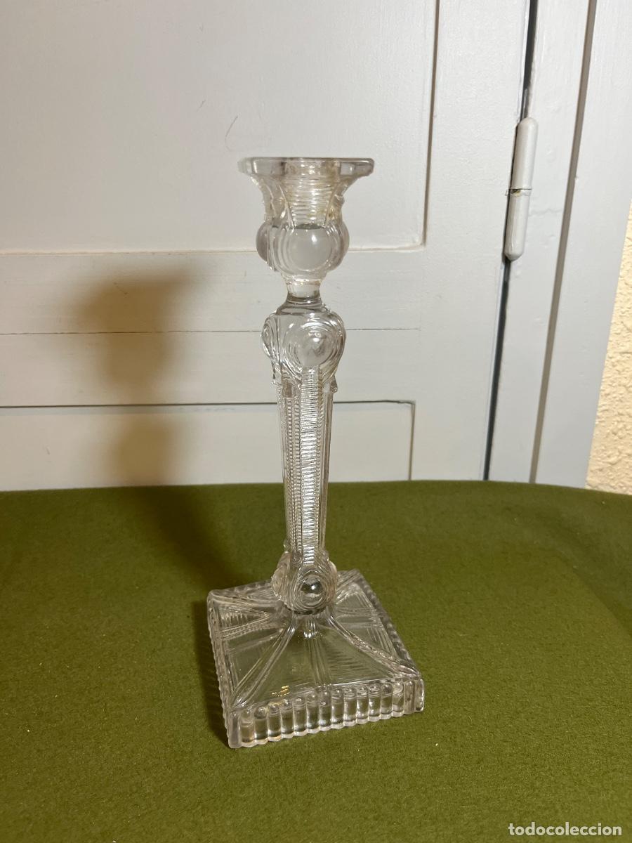 Antig&uuml;edades: Candelabro Vintage de Cristal Prensado Transparente Estilo Cl&aacute;sico Neocl&aacute;sico Portavelas