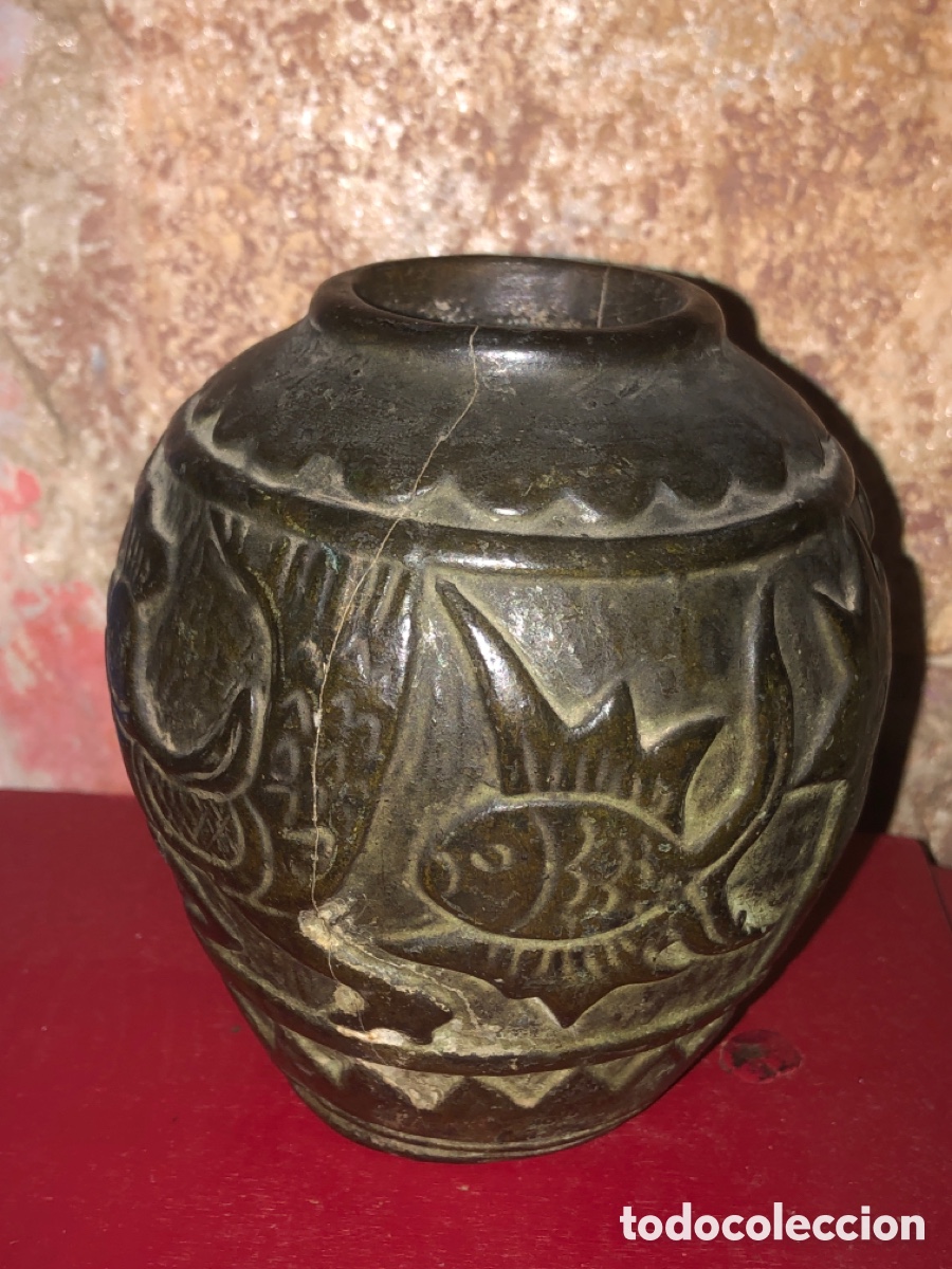 Antig&uuml;edades: Jarr&oacute;n antiguo esmaltado verde - Foto 3