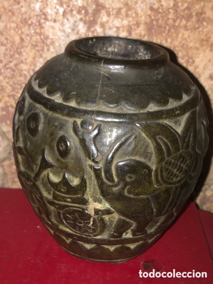 Antig&uuml;edades: Jarr&oacute;n antiguo esmaltado verde - Foto 1