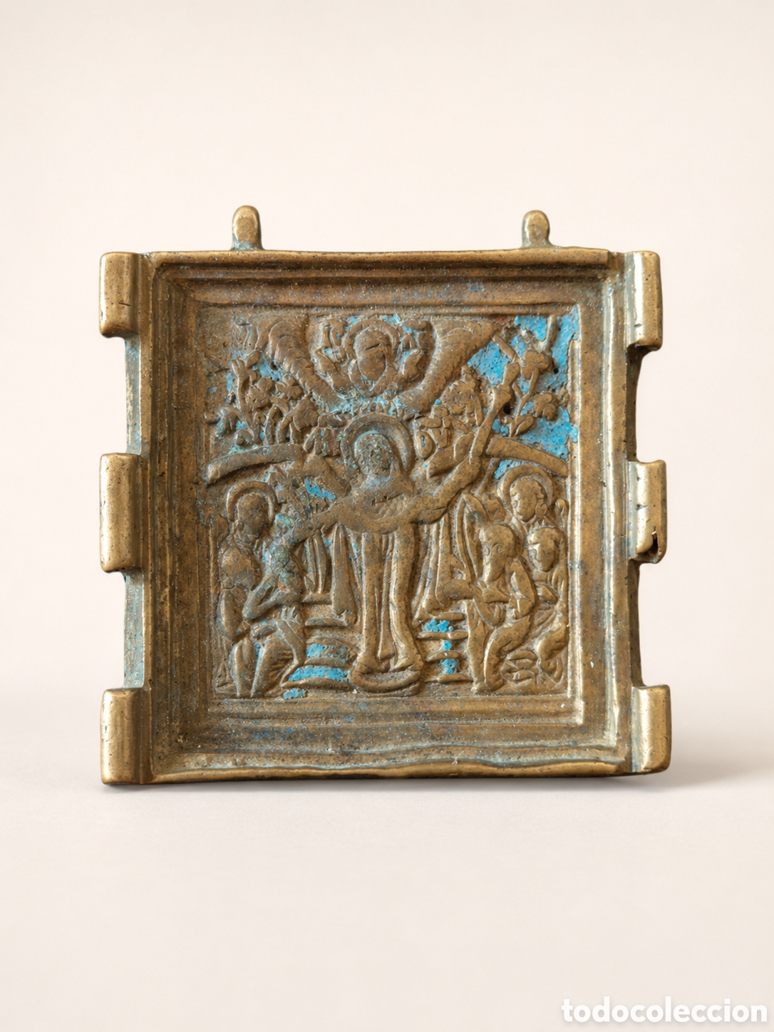 Antig&uuml;edades: Icono antiguo ortodoxo de viaje de Bronce Siglo XIX