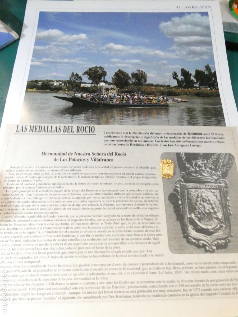 Antig&uuml;edades: INSIGNIA MEDALLITA ROCIERA + L&Aacute;MINA + HISTORIA MEDALLA HERMANDAD VIRGEN ROC&Iacute;O 42 PALACIOS VILLAFRANC
