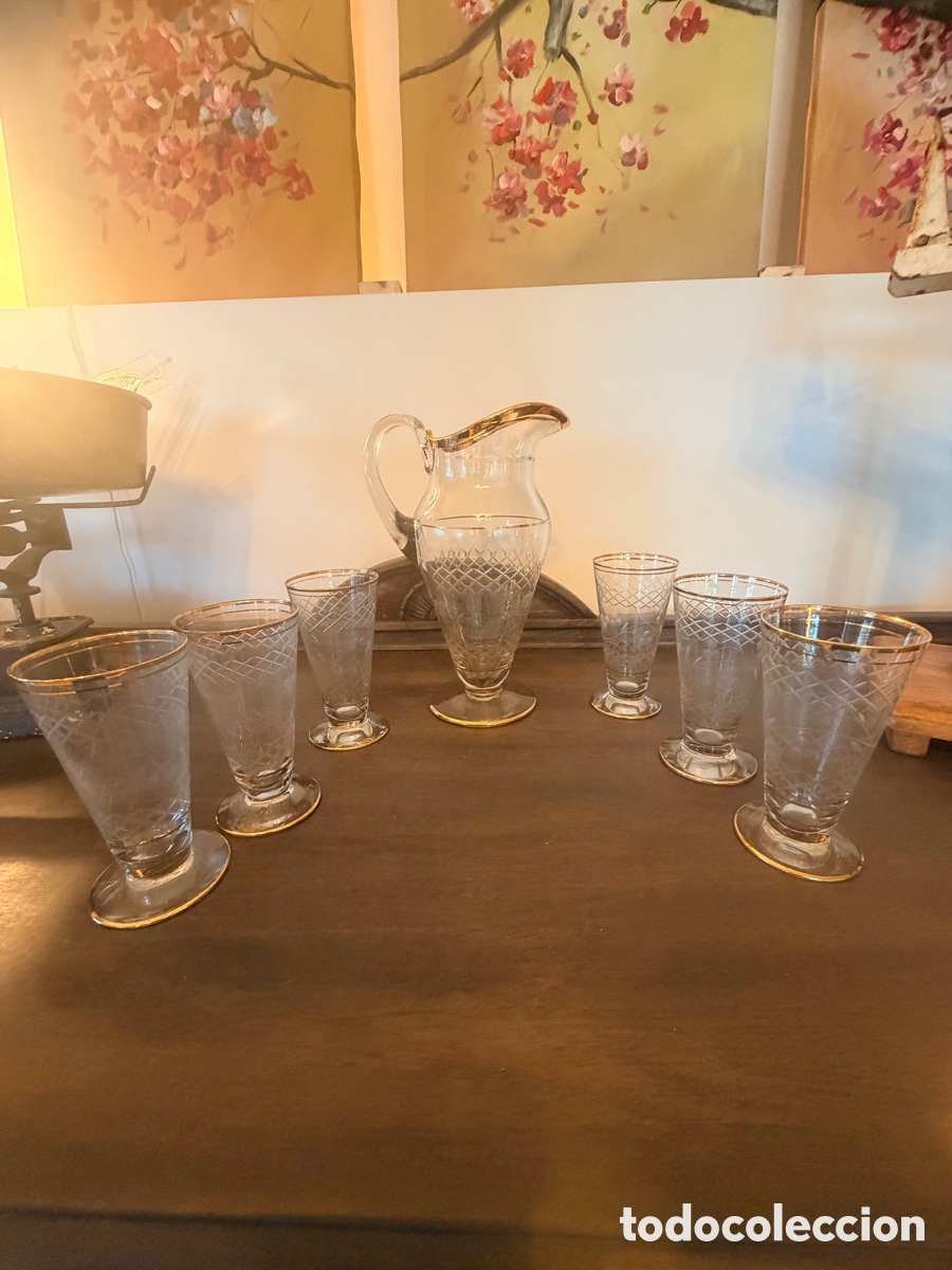 Antig&uuml;edades: Antiguo juego de refrescos filo dorado