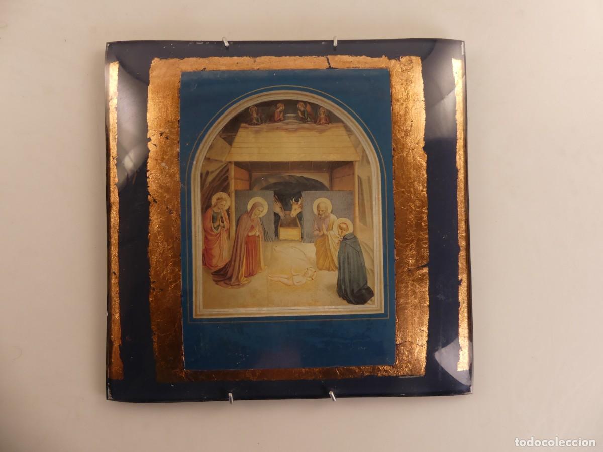 Antiques: PRECIOSA LAMINA PEGADA EN MADERA ESCENA DE NACIMIENTO DE JESUS
