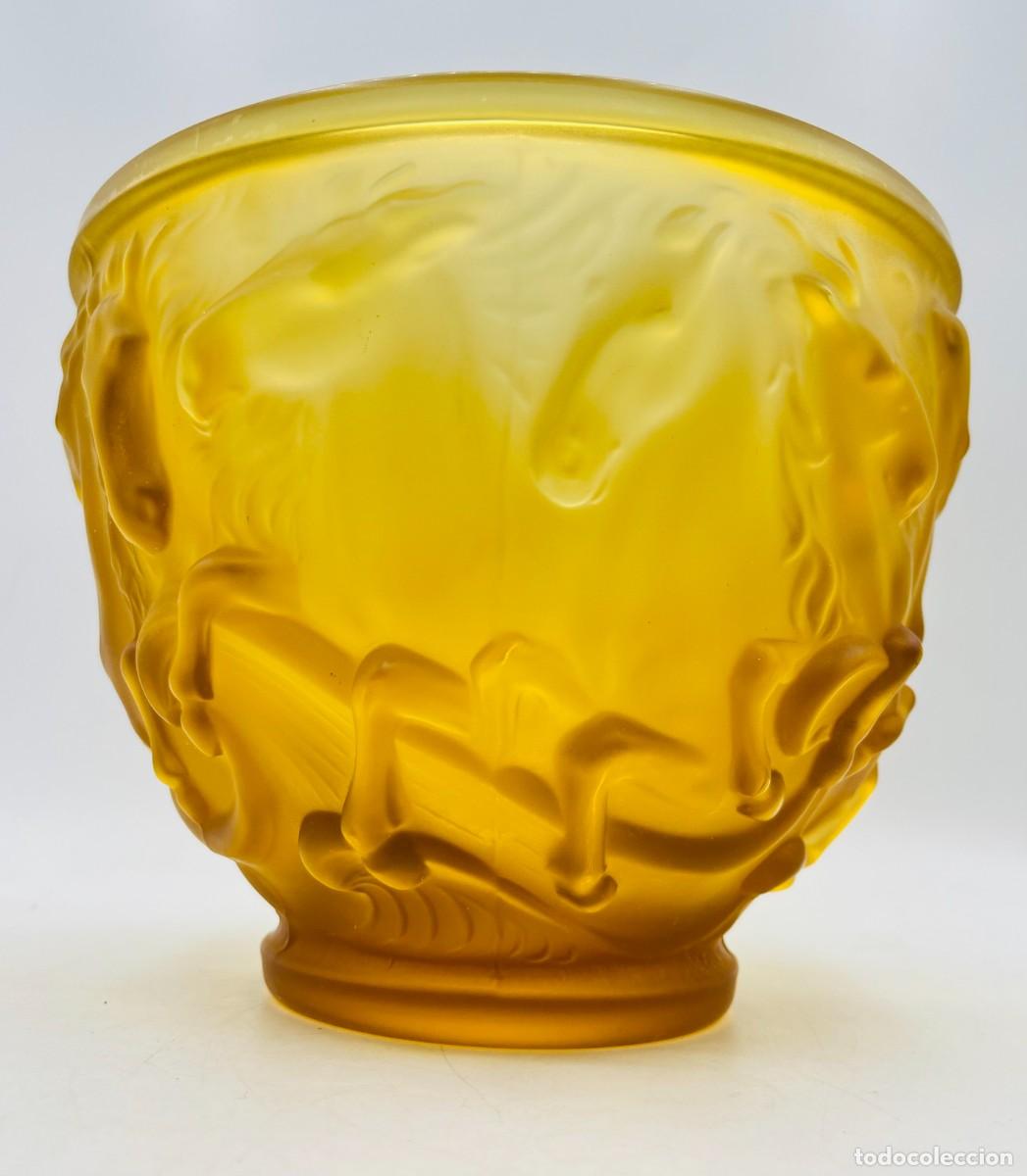 Antig&uuml;edades: Josef Inwald Barolac centro de mesa cristal satinado &aacute;mbar caballos Art D&eacute;co