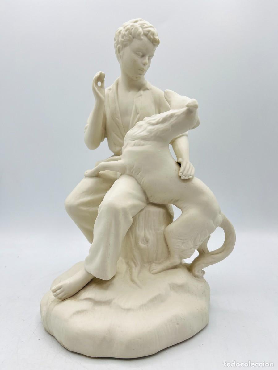 Antig&uuml;edades: Gr&auml;fenthal figura porcelana biscuit joven con perro de caza Alemania vintage