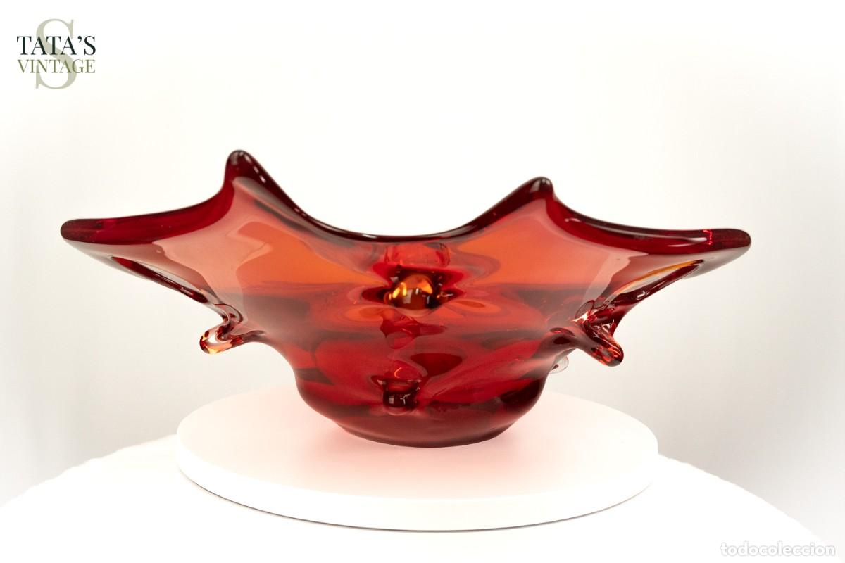 Antig&uuml;edades: Centro de Mesa Escult&oacute;rico Murano A&ntilde;os 60 - Cristal Soplado Sommerso Rojo y &Aacute;mbar XL - 43 cm