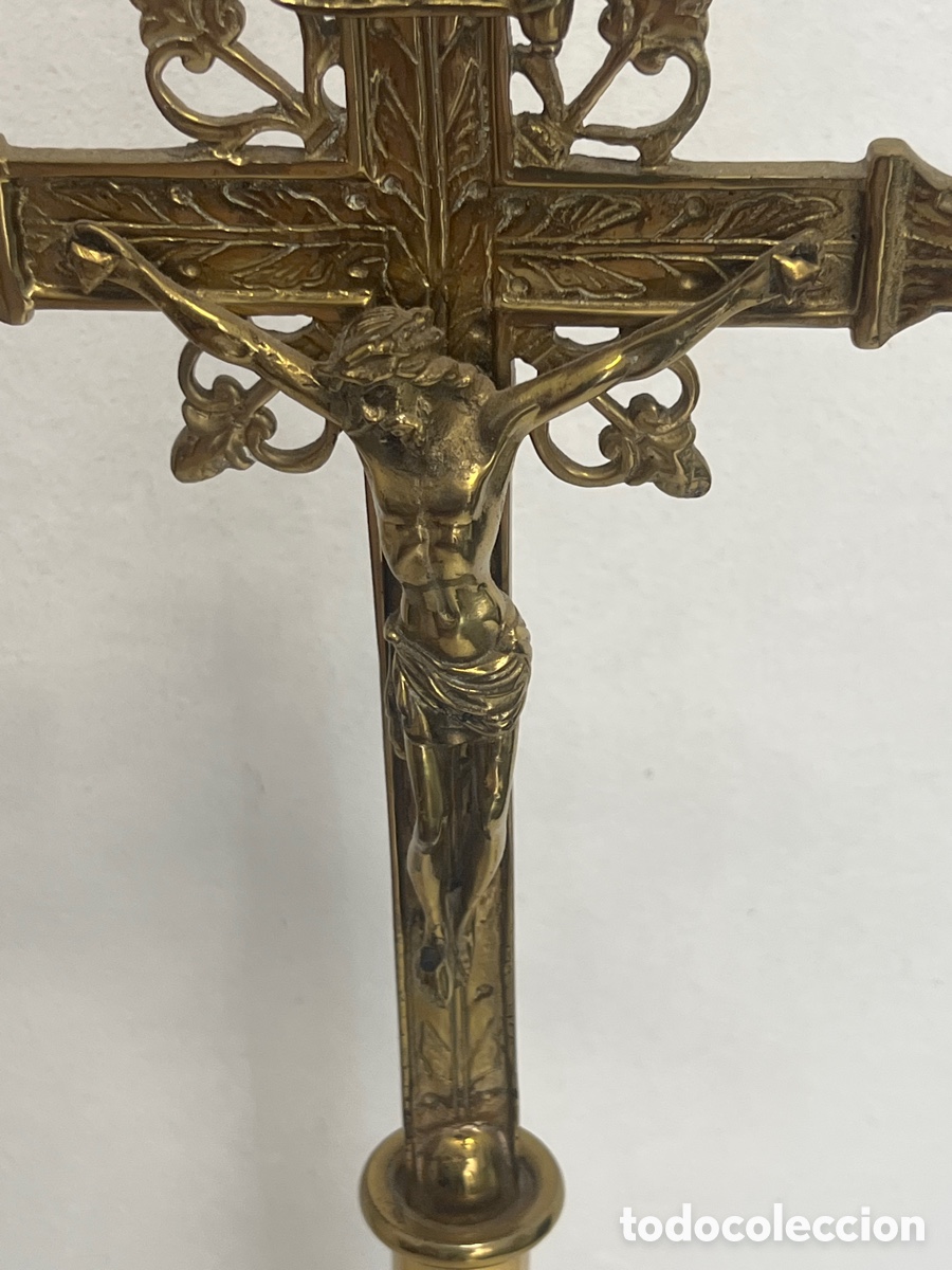 Antig&uuml;edades: CRUZ DE ALTAR .70 cm .Laton - Foto 4