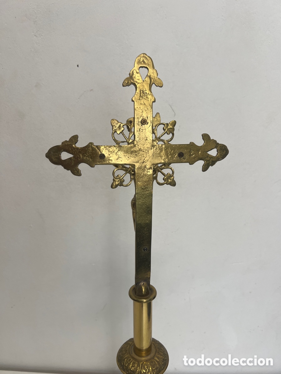 Antig&uuml;edades: CRUZ DE ALTAR .70 cm .Laton - Foto 5