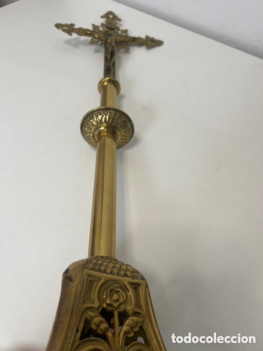 Antig&uuml;edades: CRUZ DE ALTAR .70 cm .Laton - Foto 8