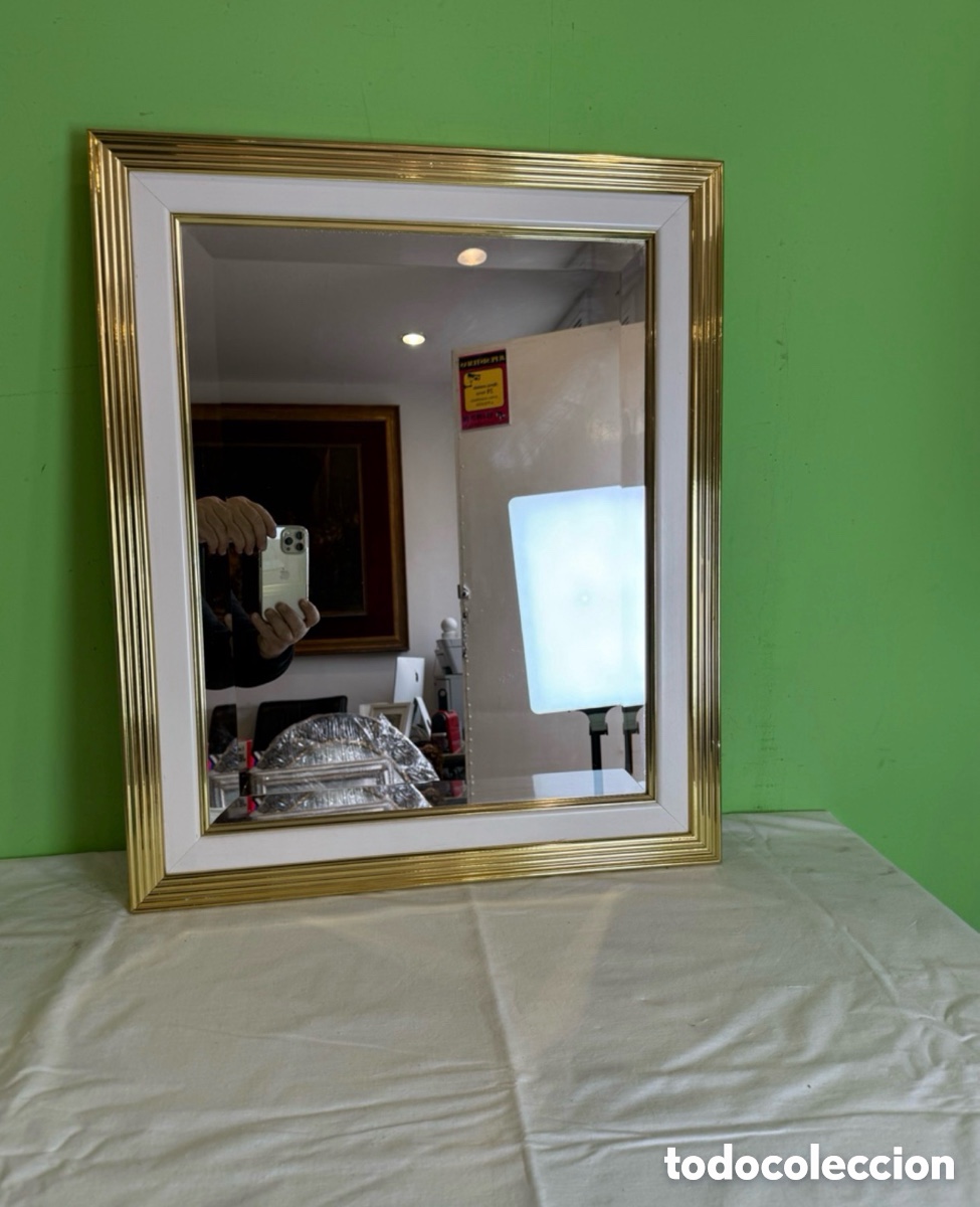Antig&uuml;edades: Elegante Espejo Decorativo con Marco de Aluminio Dorado y Blanco - Estilo