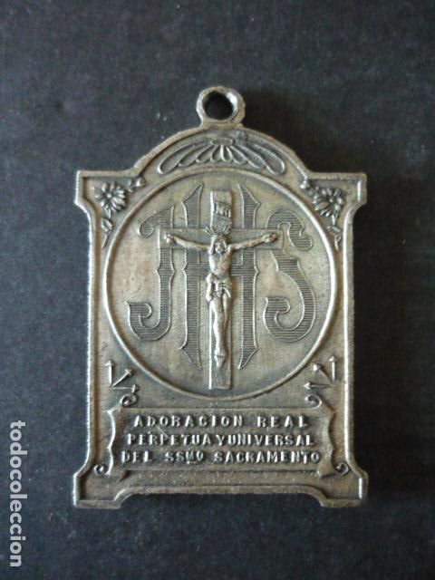 Oggetti Antichi: JESUITICA JESUS CRUCIFICADO Y SAGRADO CORAZON ANTIGUA MEDALLA 4 X 5.5 CM